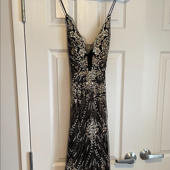 Black Prom/Formal Dress with Gold and Silver/White Detail - Picture 3 of 7